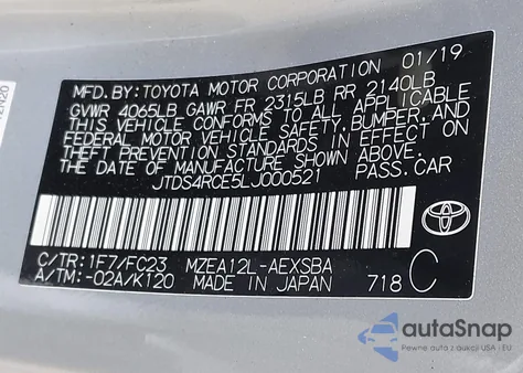 2020 Toyota Corolla Se from USA, damaged, VIN JTDS4RCE5LJ000521